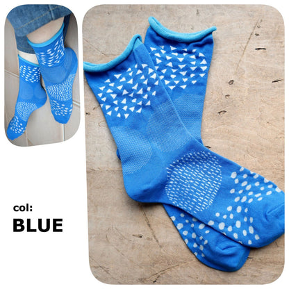 Put on socks(プットオンソックス)"pave"パヴェ コットンソックス(6 COLOR) オールシーズン快適 天然素材 ドット柄 幾何学模様 石畳のモチーフ 手書き風 綿 すっきり 締め付けにくい 日本製 MADE IN JAPAN