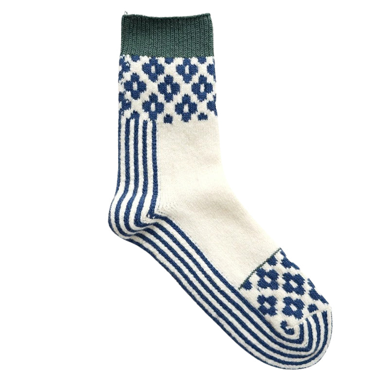 French Bull フレンチブル No.11-24273 ペトルソックス(3色)【2025-26秋冬 ストライプとお花柄 北欧テイスト メリノウール 厚手 冬の贈り物にも 防縮ウール使用 日本製】