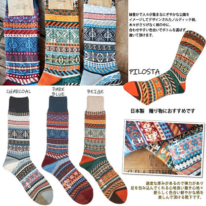 CHUP(チュプ)"PILOSTA(ピロスタ)"ノルディック柄ソックス(3色)【数量限定生産】【日本製 MADEIN JAPAN】【再入荷無し コーマ綿 フェアアイル柄 メンズ レディース 海外人気】