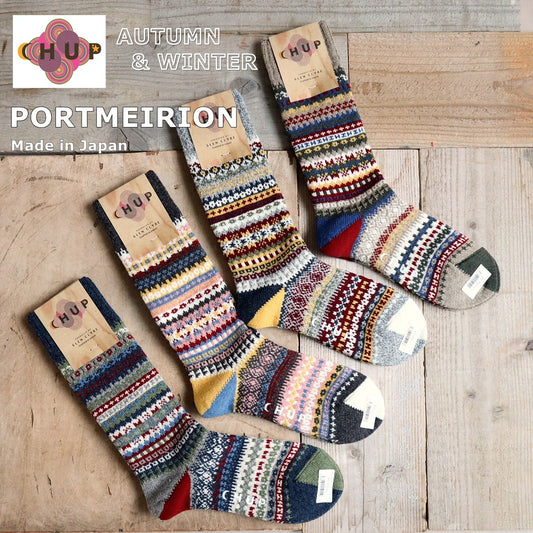CHUP(チュプ) "PORTMEIRION(ポートメイリオン)" ソックス(4色×2サイズ) 【2025-26年秋冬☆数量限定生産 日本製 再入荷無し 丈夫 適度な厚み フェアアイル柄 ノルディック柄 ナバホ柄】