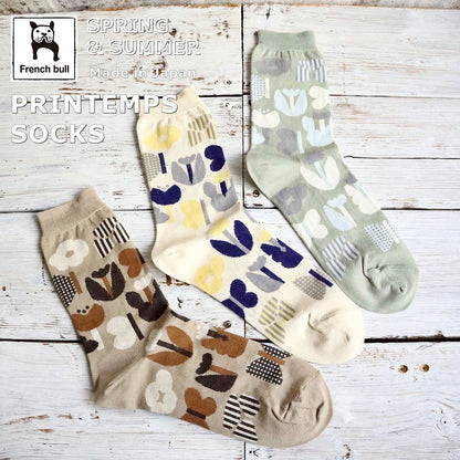 French Bull フレンチブル No.11-26122 プランタンソックス(3色) 2026年春夏新作 宴 レディース 靴下 お花や蝶のモチーフ スーピマ綿糸 日本製【追跡メール便送料無料】