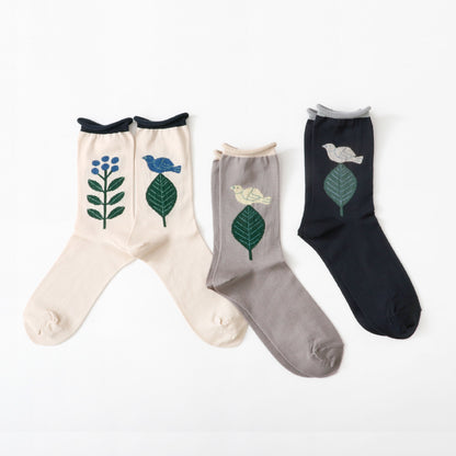 French Bull フレンチブル No.11-26117 レポソックス(3色) 2026年春夏新作 宴 レディース 靴下 鳥と植物がモチーフ シルケットの綿糸 日本製【追跡メール便送料無料】