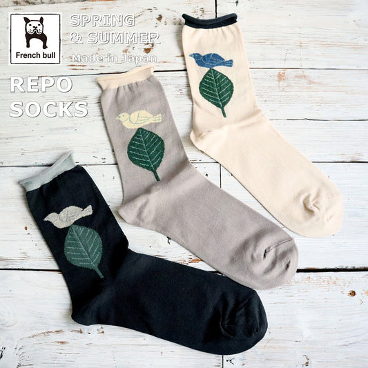 French Bull フレンチブル No.11-26117 レポソックス(3色) 2026年春夏新作 宴 レディース 靴下 鳥と植物がモチーフ シルケットの綿糸 日本製【追跡メール便送料無料】