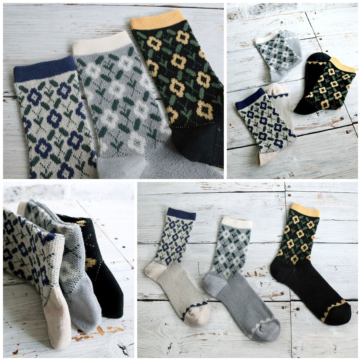 French Bull フレンチブル No.11-26121 リエルソックス(3色) 2026年春夏新作 宴 レディース 靴下 蔦と花柄 レトロ ジャガード編み 綿シルケット糸 日本製【追跡メール便送料無料】