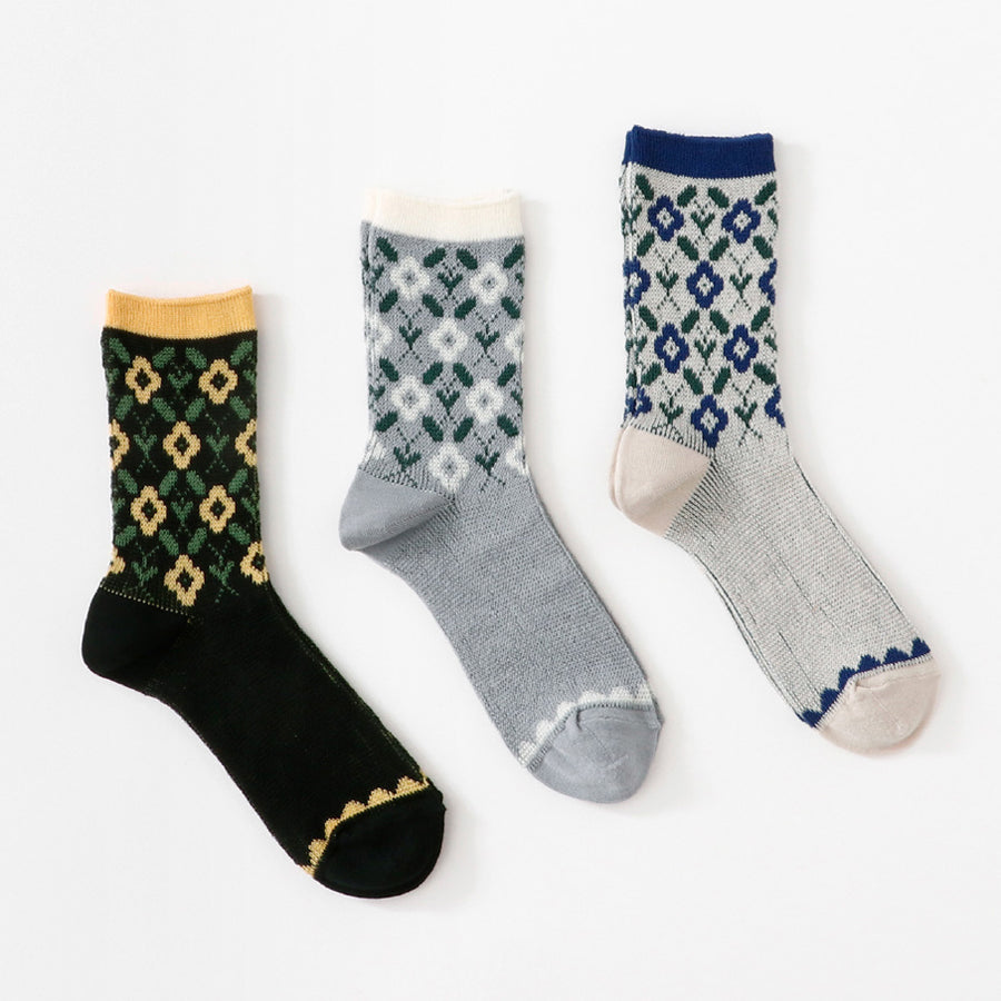 French Bull フレンチブル No.11-26121 リエルソックス(3色) 2026年春夏新作 宴 レディース 靴下 蔦と花柄 レトロ ジャガード編み 綿シルケット糸 日本製【追跡メール便送料無料】