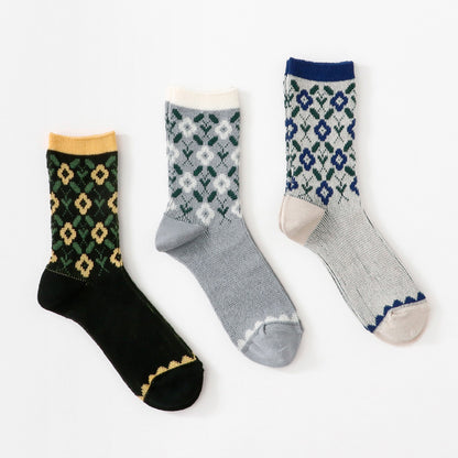 French Bull フレンチブル No.11-26121 リエルソックス(3色) 2026年春夏新作 宴 レディース 靴下 蔦と花柄 レトロ ジャガード編み 綿シルケット糸 日本製【追跡メール便送料無料】