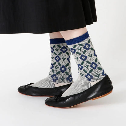 French Bull フレンチブル No.11-26121 リエルソックス(3色) 2026年春夏新作 宴 レディース 靴下 蔦と花柄 レトロ ジャガード編み 綿シルケット糸 日本製【追跡メール便送料無料】