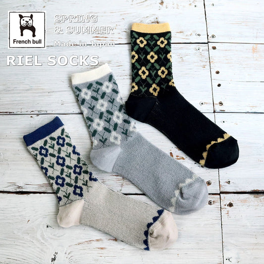 French Bull フレンチブル No.11-26121 リエルソックス(3色) 2026年春夏新作 宴 レディース 靴下 蔦と花柄 レトロ ジャガード編み 綿シルケット糸 日本製【追跡メール便送料無料】