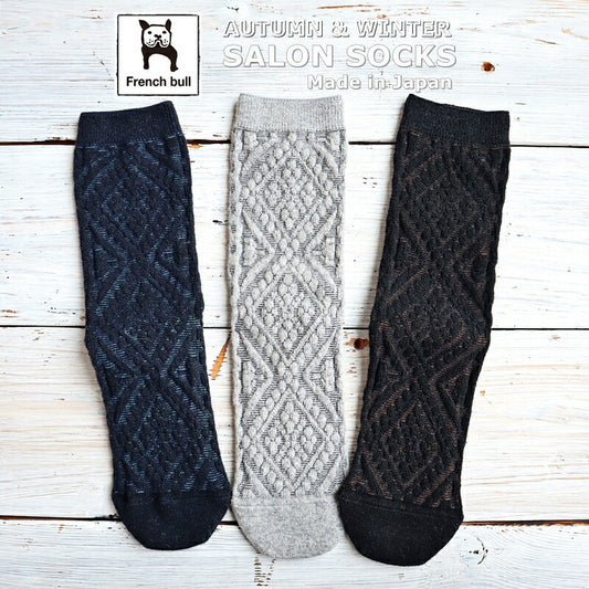 French Bull(フレンチブル)No.11-24267 サロンソックス(3色)【24-25秋冬 サロンの素敵な装飾をイメージ ジャガード ウール 厚手 冬の贈り物にも 防縮ウール使用 日本製】