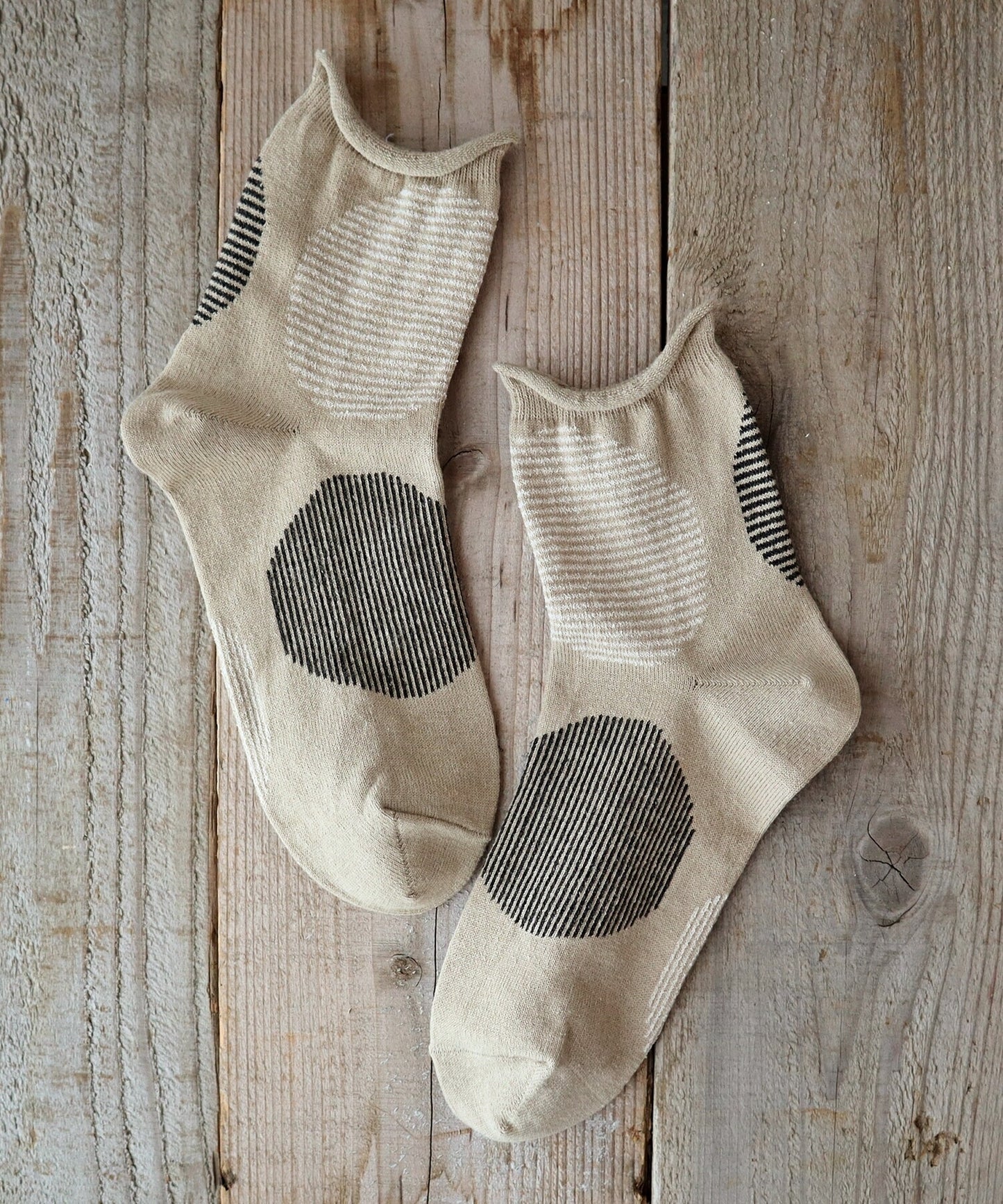 Put on socks(プットオンソックス)"Savon"サボン コットンリネン BIGドット ショートソックス 2nd(9 COLOR)【2025年春夏☆数量限定生産！】【綿麻 BIGドット】【日本製】