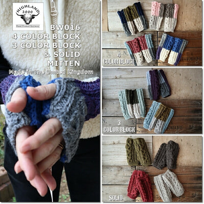 HIGHLAND 2000(ハイランド2000) BW016 4 COLOR BLOCK & 3 COLOR BLOCK & SOLID MITTEN ミトン(3Pattern 11 color)【MADE IN ENGLAND】【男女兼用】【スマホ対応 手洗いOK 正規品】