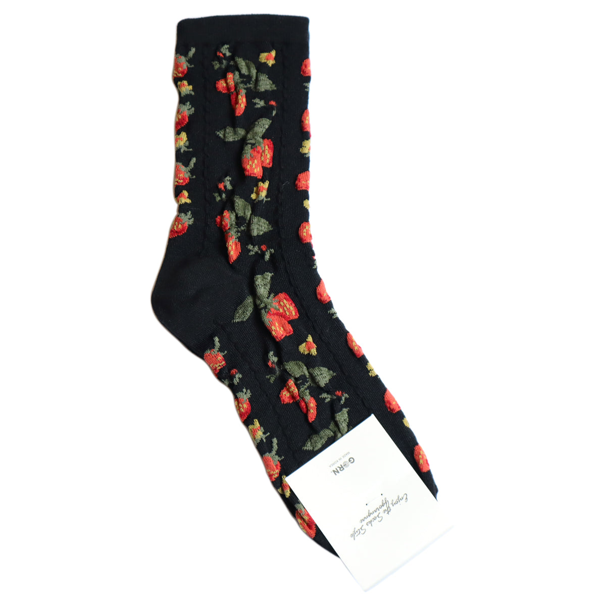 STRAWBERRY SOCKS ストロベリー柄コットンソックス(3色) 【2025年春夏 数量限定 綿 イチゴ柄 程良い厚み 凸凹 立体的 フロッキー ワッフル ジャガード編み 韓国】