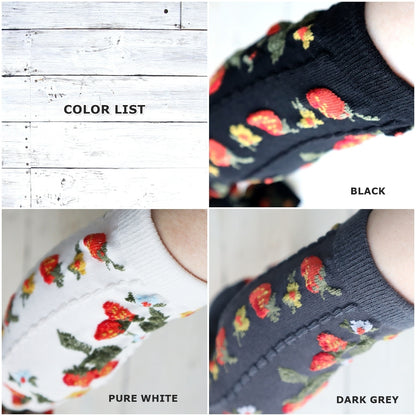 STRAWBERRY SOCKS ストロベリー柄コットンソックス(3色) 【2025年春夏 数量限定 綿 イチゴ柄 程良い厚み 凸凹 立体的 フロッキー ワッフル ジャガード編み 韓国】