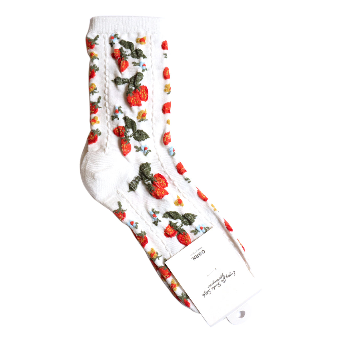 STRAWBERRY SOCKS ストロベリー柄コットンソックス(3色) 【2025年春夏 数量限定 綿 イチゴ柄 程良い厚み 凸凹 立体的 フロッキー ワッフル ジャガード編み 韓国】