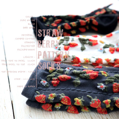 STRAWBERRY SOCKS ストロベリー柄コットンソックス(3色) 【2025年春夏 数量限定 綿 イチゴ柄 程良い厚み 凸凹 立体的 フロッキー ワッフル ジャガード編み 韓国】