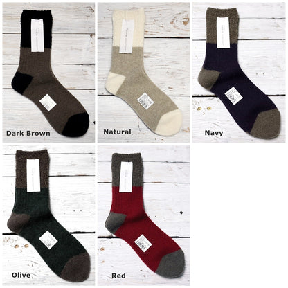 Homie(ホミー/ホーミー)No.H-041 スイッチングカラーソックス(5色)【2025-26年秋冬☆数量限定生産！ブークレー 凸凹 配色 バイカラー リブ編み 柔らかい 日本製 暖か 冷えとり】