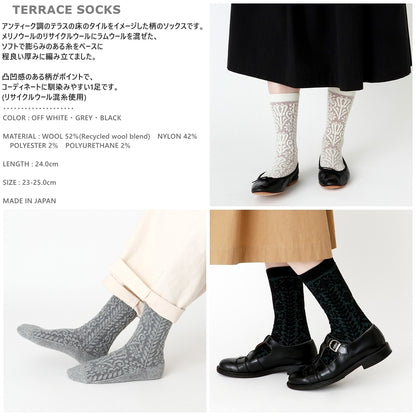 French Bull(フレンチブル)No.11-25264 テラスソックス(3色)【レディース 靴下 日本製 2025-26年秋冬 床のタイルをイメージ メリノウール リサイクルウール ラムウール】