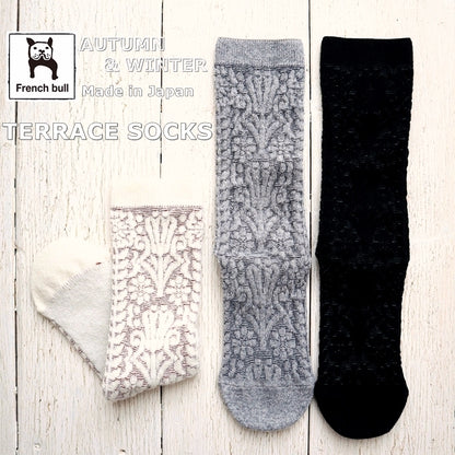 French Bull(フレンチブル)No.11-25264 テラスソックス(3色)【レディース 靴下 日本製 2025-26年秋冬 床のタイルをイメージ メリノウール リサイクルウール ラムウール】