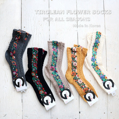 TIROLEAN SOCKS チロリアン柄コットンソックス(5色) 【2025-26年秋冬 数量限定 綿 チロリアンテープ 程良い厚み 凸凹 立体的 フロッキー ワッフル ジャガード編み 韓国】