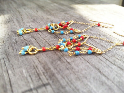 Rafia(ラフィア)【海外直接買い付け】Turquoise&Coral(ターコイズ＆コーラル)ピアス(アクセサリー/ジュエリー)【トルコ石/珊瑚/誕生石/天然石】【パワーストーン】【数量限定】【MADE IN USA】【送料無料】