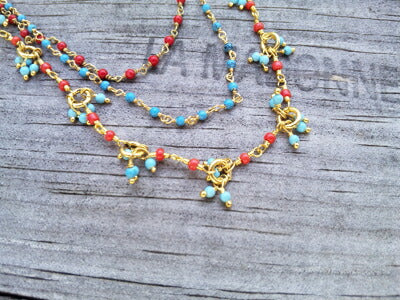 Rafia(ラフィア)【海外直接買い付け】Turquoise&Coral(ターコイズ＆コーラル)ネックレス(アクセサリー/ジュエリー)【トルコ石/珊瑚/誕生石/天然石】【パワーストーン】【数量限定】【MADE IN USA】【送料無料】