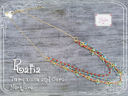 Rafia(ラフィア)【海外直接買い付け】Turquoise&Coral(ターコイズ＆コーラル)ネックレス(アクセサリー/ジュエリー)【トルコ石/珊瑚/誕生石/天然石】【パワーストーン】【数量限定】【MADE IN USA】【送料無料】