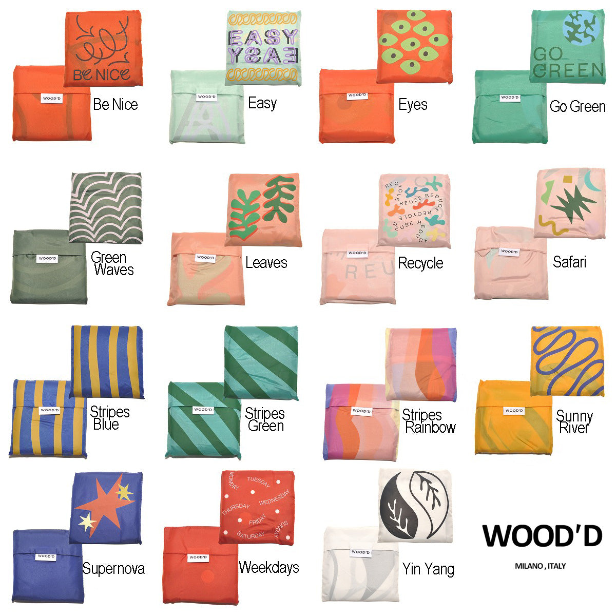 WOOD’D ウッド Reusable Foldable Shopping Bag フォルダブルバッグ 折畳み リユーザブル エコバッグ レジ袋型[約16L]